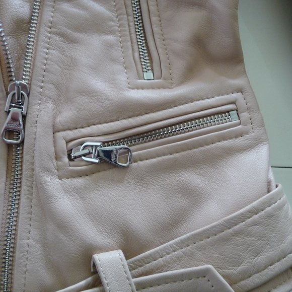 UTERQUE LAMBSKIN ROSEPETALS/BEIGE LEATHER BIKER JACKET SIZE SMALL NEW NO TAGS - Picture 6 of 15